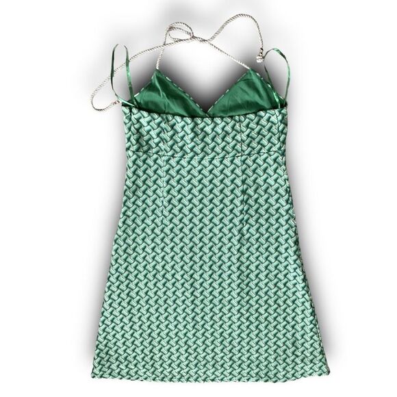 Ann Taylor Loft Green & Cream Zig Zag Design Summer Dress - Picture 3 of 10